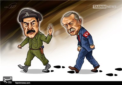 کاریکاتور/اردوغان پا جای پای صدام می‌گذارد!