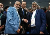 دیدار کیومرث هاشمی رئیس کمیته ملی المپیک با بان‌کی‌مون دبیرکل سازمان ملل متحد در حاشیه مسابقات تیراندازی بانوان - المپیک 2016 ریو
