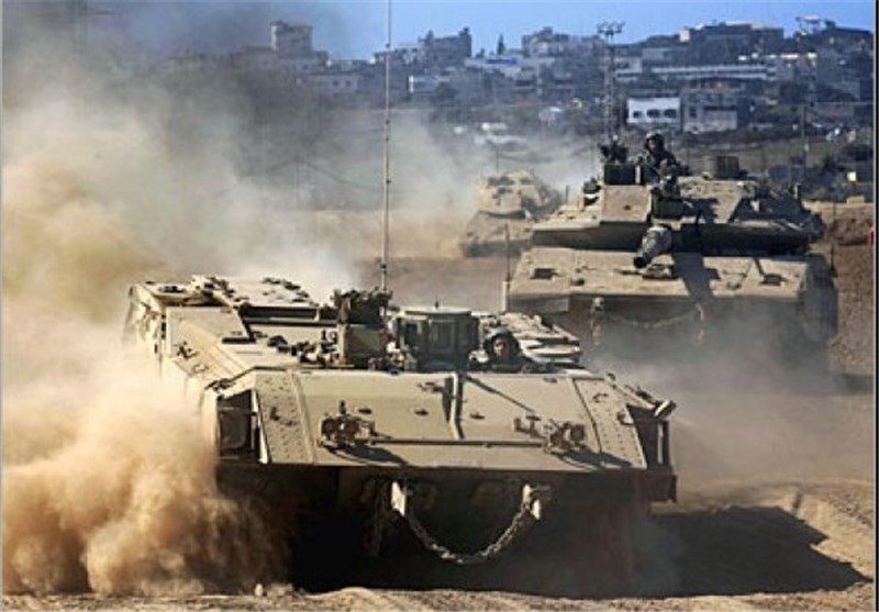 صف آرایی نیروهای اشغالگر اسرائیلی در مرز غزه برای یورش زمینی