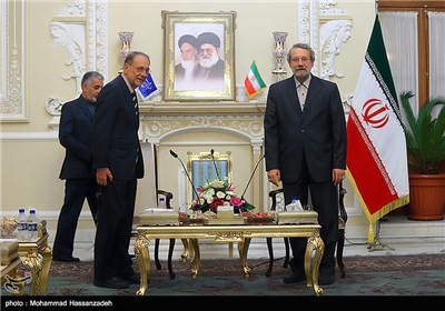 دیدار خاویر سولانا مسئول سابق سیاست خارجی اتحادیه اروپا با علی لاریجانی رئیس مجلس شورای اسلامی