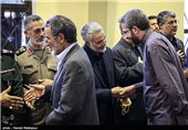 علی باقری و محمدعلی انصاری در مراسم ترحیم مادر سردار قاسم سلیمانی