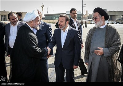 بدرقه حجت الاسلام حسن روحانی رئیس جمهور به نیویورک توسط محمود واعظی وزیر ارتباطات و حجت الاسلام شهیدی محلاتی رئیس بنیاد شهید