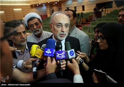 علی اکبر صالحی رئیس سازمان انرژی اتمی در جمع خبرنگاران