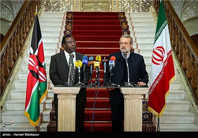 کنفرانس خبری مشترک اکوا ایتورو رئیس مجلس سنای کنیا و علی لاریجانی رئیس مجلس شورای اسلامی