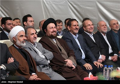 صالحی، زنگنه، قالیباف، جهانگیری، سید حسن خمینی، نجفی و انصاری در مراسم افتتاح بنیاد فرهنگی امیرکبیر