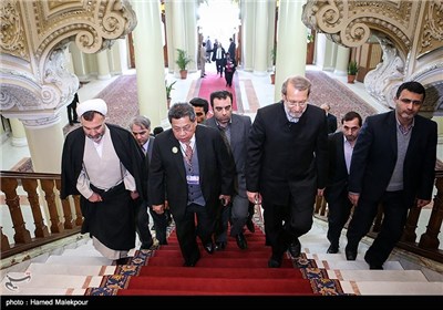 دیدار پاندیکار امین رئیس مجلس مالزی با علی لاریجانی رئیس مجلس شورای اسلامی