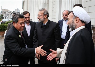 دیدار پاندیکار امین رئیس مجلس مالزی با علی لاریجانی رئیس مجلس شورای اسلامی