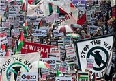 فیلم؛ تظاهرات ضدصهیونیستی هزاران نفر در لندن از مقابل ساختمان بی‌بی‌سی