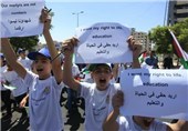 تظاهرات کودکان کرانه باختری در اعلام همبستگی با کودکان غزه