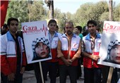 تجمع اعتراض آمیز امدادگران هلال احمر در محکومیت جنایات رژیم صهیونیستی + تصاویر