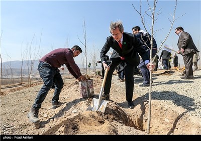 کاشت درخت توسط سفرای برخی از کشورهای خارجی در مراسم درختکاری و افتتاح 1020 هکتار جنگلکاری در دامنه جنوبی البرز