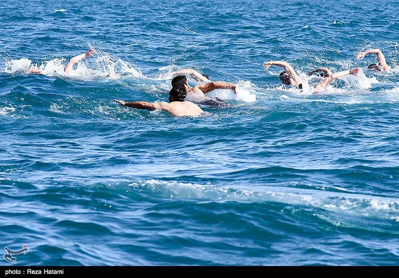 برگزاری مسابقات شنای آب‌های آزاد قهرمانی نیروی دریایی ارتش در بوشهر + تصویر