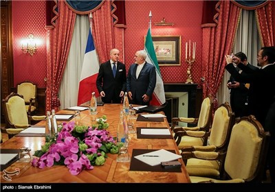 دیدار محمدجواد ظریف و لوران فابیوس وزرای امور خارجه ایران و فرانسه - لوزان سوئیس