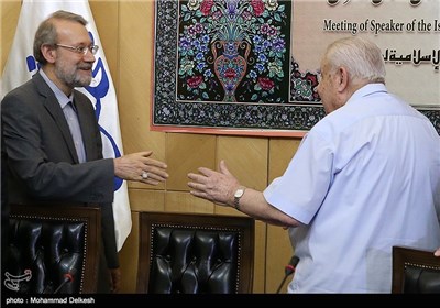علی لاریجانی، رئیس مجلس شورای اسلامی و صلاح الزواوی، سفیر فلسطین در ایران