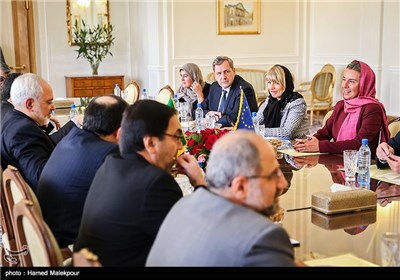 دیدار فدریکا موگرینی مسئول سیاست خارجی اتحادیه اروپا با محمدجواد ظریف وزیر امور خارجه ایران