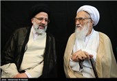 حضور ایت الله موحدی کرمانی و حجت الاسلام رئیسی دادستان کل کشور در اولین سالگرد درگذشت آیت‌الله مهدوی کنی