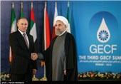 استقبال حجت‌الاسلام حسن روحانی رئیس جمهور از ولادیمیر پوتین رئیس جمهور روسیه - سومین اجلاس سران مجمع کشورهای صادرکننده گاز (GECF)