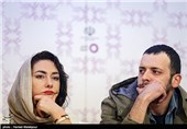 پدرام شریفی و هانیه توسلی بازیگران فیلم سیانور در نشست خبری - سی و چهارمین جشنواره فیلم فجر