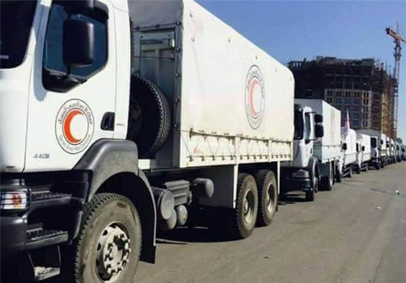 سومین محموله کمک‌های انسانی به شهر تلبیسه در مرکز سوریه وارد شد