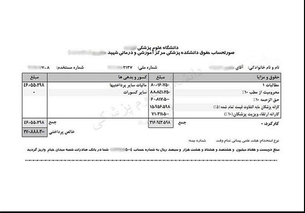 قطار پرداختی‌های نجومی دولت در ایستگاه وزارت بهداشت/ فیش‌های حقوق 10 رقمی+سند