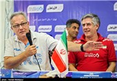 رائول لوزانو سرمربی تیم ملی والیبال ایران و خولیو ولاسکو سرمربی تیم ملی والیبال آرژانتین در نشست خبری هفته سوم لیگ جهانی والیبال