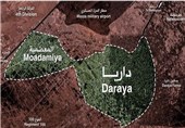 عناصر مسلح از شهر داریا در جنوب غرب دمشق خارج می‌شوند