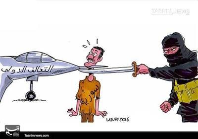 کاریکاتور/ تیغ داعش و ائتلاف ضدداعش برگردن مردم سوریه!