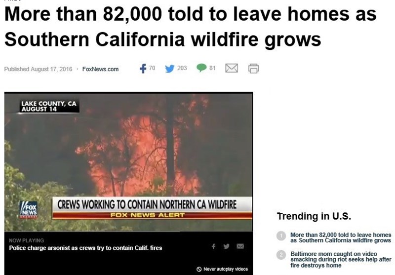 آتش‌‌سوزی در کالیفرنیا 82 هزار نفر را فراری داد+تصاویر