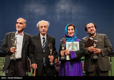 علیرضا رضاداد، فاطمه معتمدآریا، سیدمحمد خادم و منوچهر محمدی در پایان آئین نکوداشت‌های هجدهمین جشن سینمای ایران