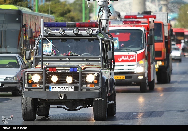 استقرار 90 آتش‌نشان با 31 دستگاه خودرو در مسیر تشییع پیکر شهید حججی