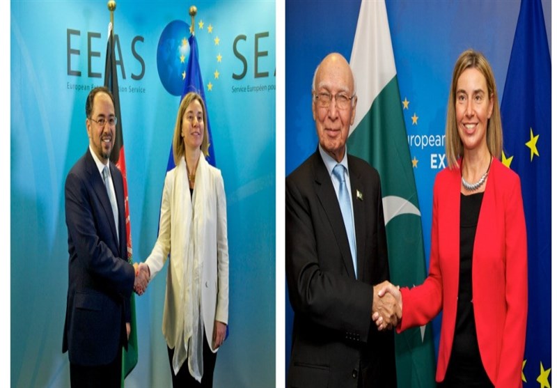 رایزنی «موگرینی» با وزیر خارجه افغانستان و مشاور بین‌الملل نخست وزیر پاکستان + عکس