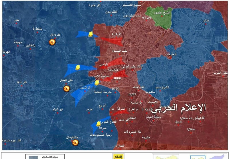 خارطة محاور هجوم المسلحین فی حلب ومناطق السیطرة