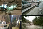 بارندگی و تگرگ شدید سبب آبگرفتگی معابر در خرم‌آباد شد+تصاویر