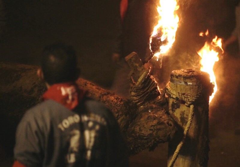 فیلم/آتش زدن شاخ‌های یک گاو برای برگزار کردن جشن