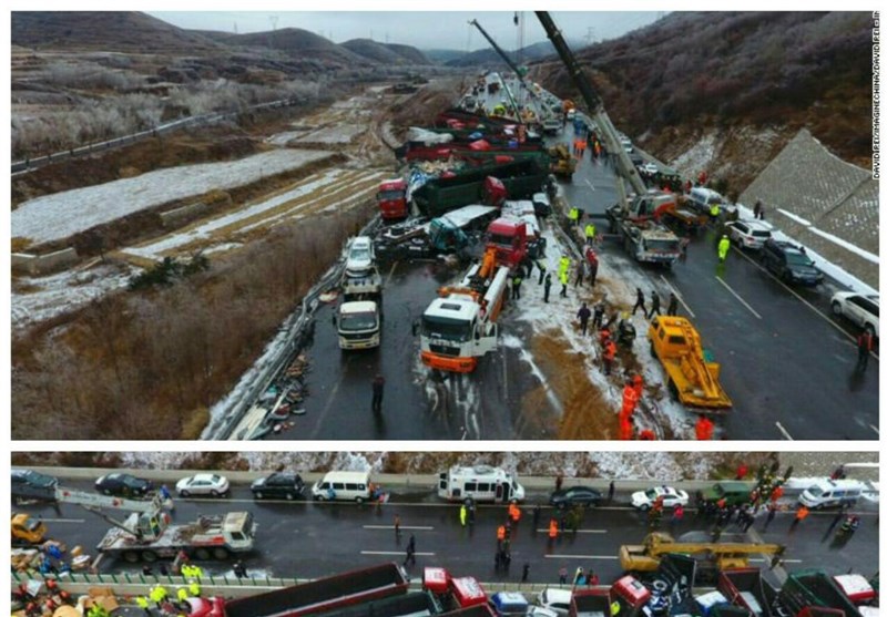 تصادف زنجیره‌ای 56 خودرو در چین کشته داد+عکس