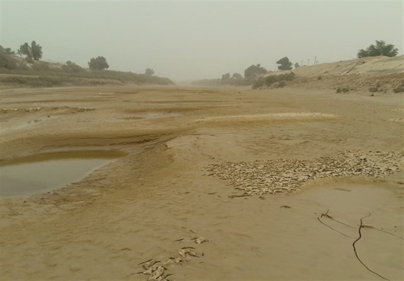 نمایی از خشک شدن رودخانه زهره هندیجان