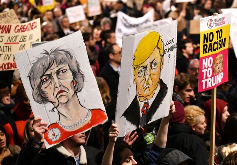 عکس / تظاهرات مردم انگلیس علیه دونالد ترامپ و ترزا می