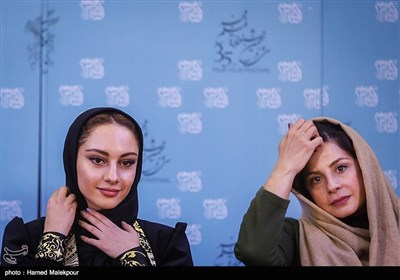 سیما تیرانداز و ترلان پروانه در نشست خبری فیلم فِراری - سی و پنجمین جشنواره فیلم فجر