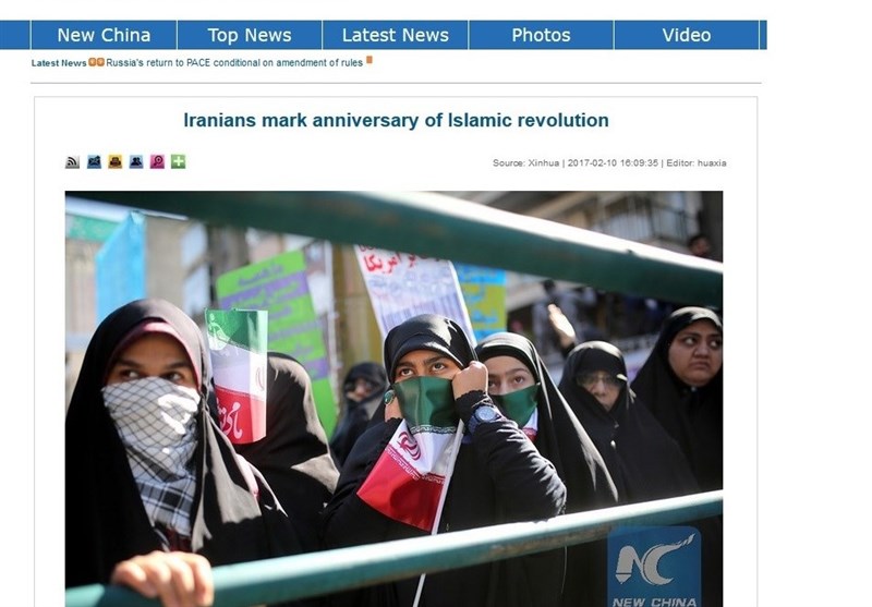 شینهوا: شرکت‌کنندگان در راهپیمایی 22 بهمن تصاویر رهبر ایران را در دست داشتند
