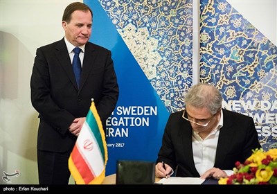  استفان لوفون نخست وزیر سوئد در مراسم امضای قراردادهای تجاری میان ایران و سوئد
