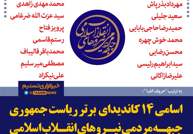 فتوتیتر/اسامی 14 کاندیدای برتر ریاست جمهوری جبهه مردمی نیروهای انقلاب اسلامی