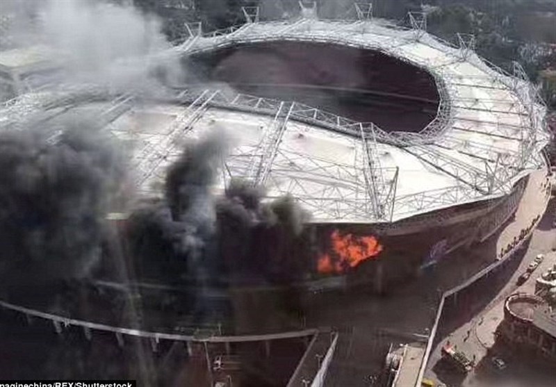 آتش‌سوزی در ورزشگاه اختصاصی شانگهای شنهوا + تصاویر