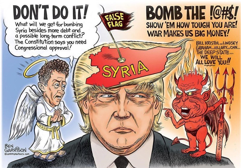 تمسخر حمله موشکی آمریکا به سوریه در کاریکاتورها + تصاویر