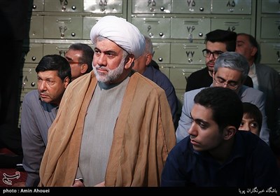 حجت الاسلام محمود ریاضت در مراسم ختم مرحوم آیت الله حسن پهلوانی تهرانی