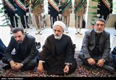 عبدالرضا رحمانی فضلی وزیر کشور، مجید انصاری معاون حقوقی رئیس جمهور و محمود واعظی وزیر ارتباطات در مراسم وداع با پیکر شهدای حادثه تروریستی تهران