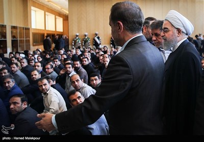 ورود حجت‌الاسلام حسن روحانی رئیس جمهور به مراسم وداع با پیکر شهدای حادثه تروریستی تهران در مجلس