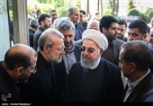 ورود حجت‌الاسلام حسن روحانی رئیس جمهور به مراسم وداع با پیکر شهدای حادثه تروریستی تهران در مجلس
