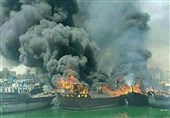 10 نفر در آتش‌سوزی اسکله بندر کنگان مصدوم شدند
