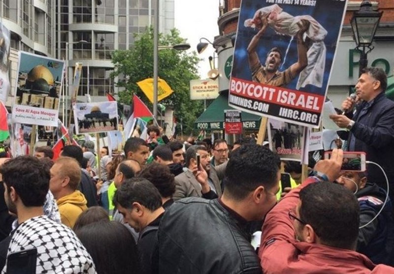 تظاهرات گسترده مقابل سفارت رژیم صهیونیستی در آمریکا