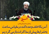 فتوتیتر/روحانی:آمریکا خلف وعده کند در مقیاس ساعت به شرایط پیش از مذاکرات باز می‌گردیم